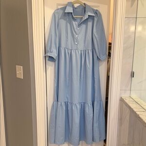 Light Blue Button-Up Midi Dress